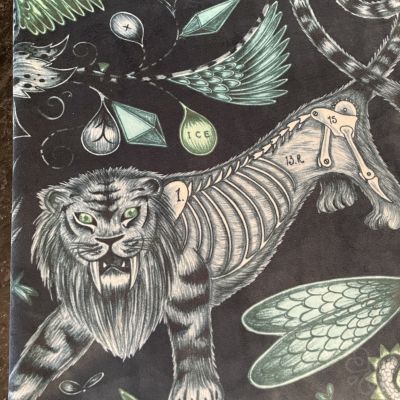 Lion and skulls soft velvet fabric remnants x 3