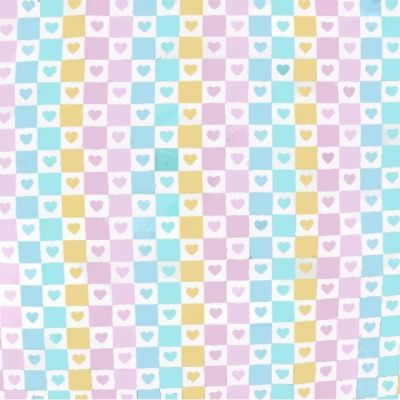 Checked Hearts White Pastel