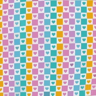 Checked Hearts White Vivid